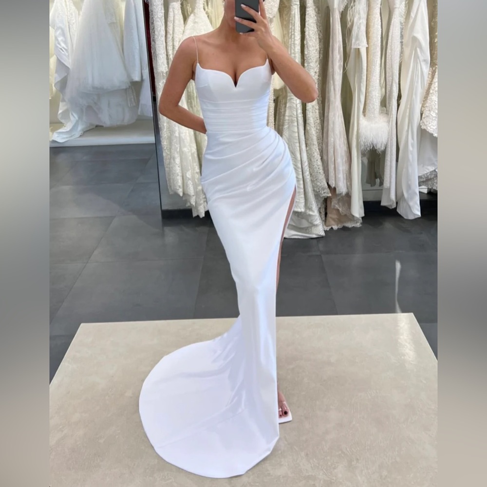White satin dress with slit
